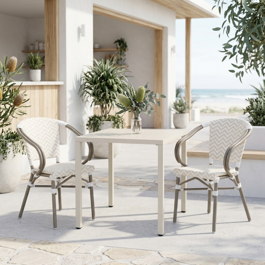 Kobe Beige and White Parisian Outdoor Chair with Dark Grey Frame