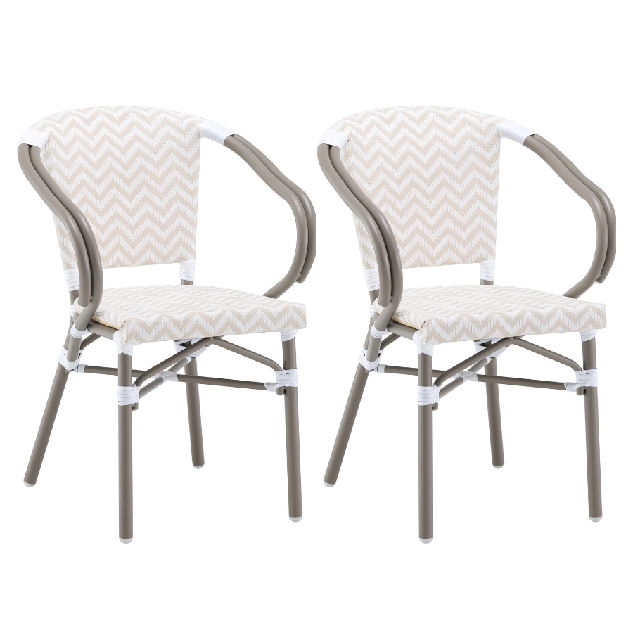 Kobe Beige and White Parisian Outdoor Chair with Dark Grey Frame