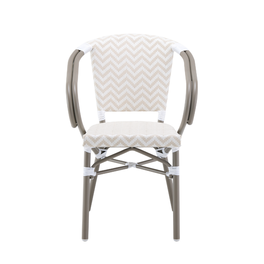 Kobe Beige and White Parisian Outdoor Chair with Dark Grey Frame