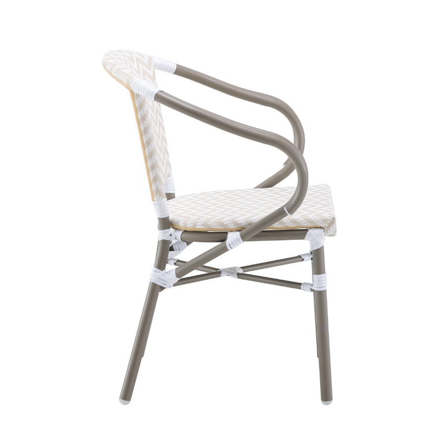 Kobe Beige and White Parisian Outdoor Chair with Dark Grey Frame