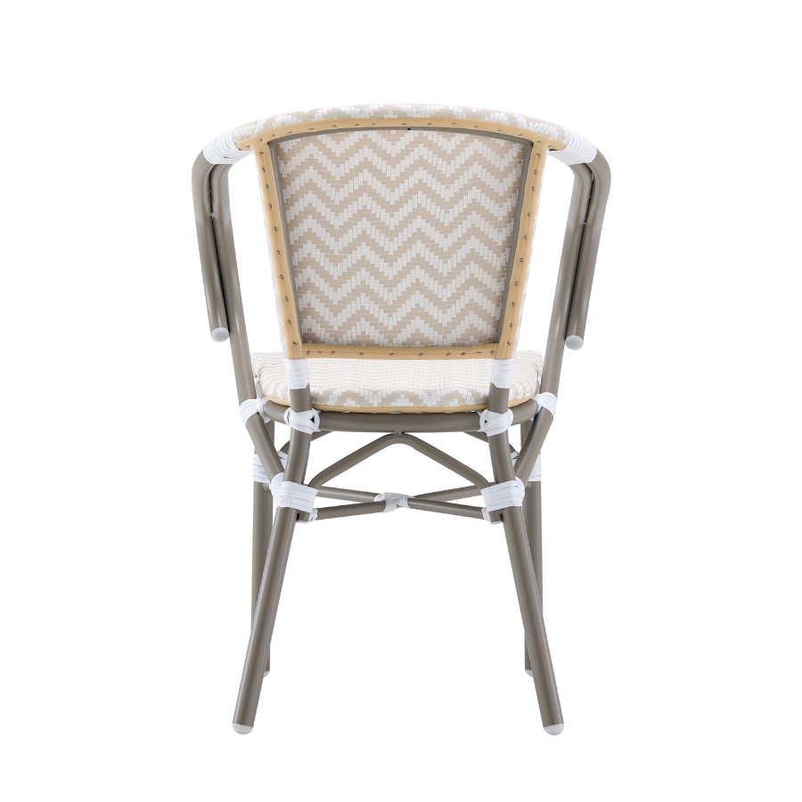 Kobe Beige and White Parisian Outdoor Chair with Dark Grey Frame
