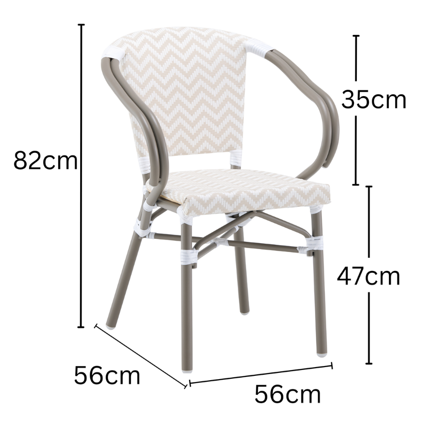 Kobe Beige and White Parisian Outdoor Chair with Dark Grey Frame