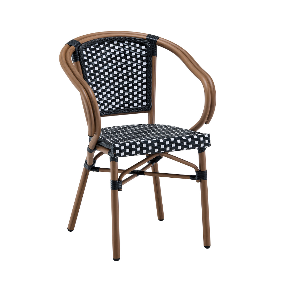 Kobe Black and White Parisian Outdoor Chair with Dark Brown Frame