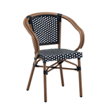 Kobe Black and White Parisian Outdoor Chair with Dark Brown Frame