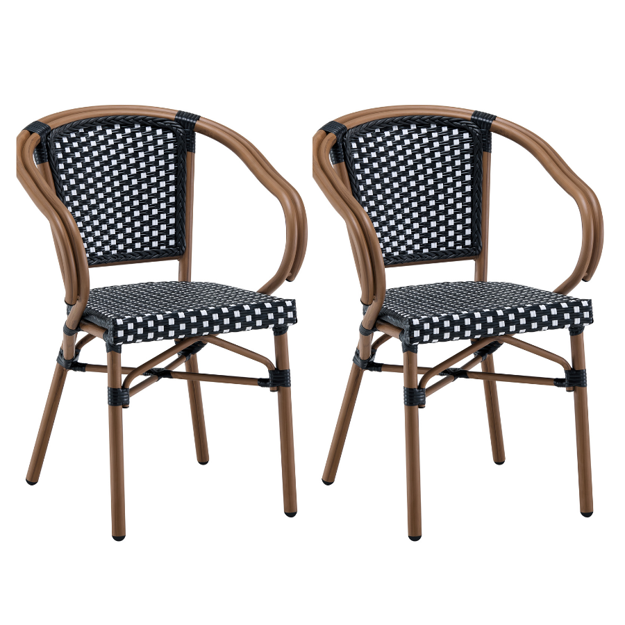 Kobe Black and White Parisian Outdoor Chair with Dark Brown Frame
