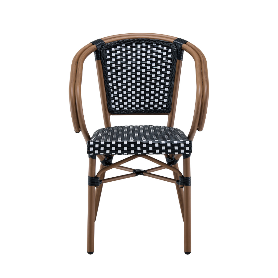 Kobe Black and White Parisian Outdoor Chair with Dark Brown Frame