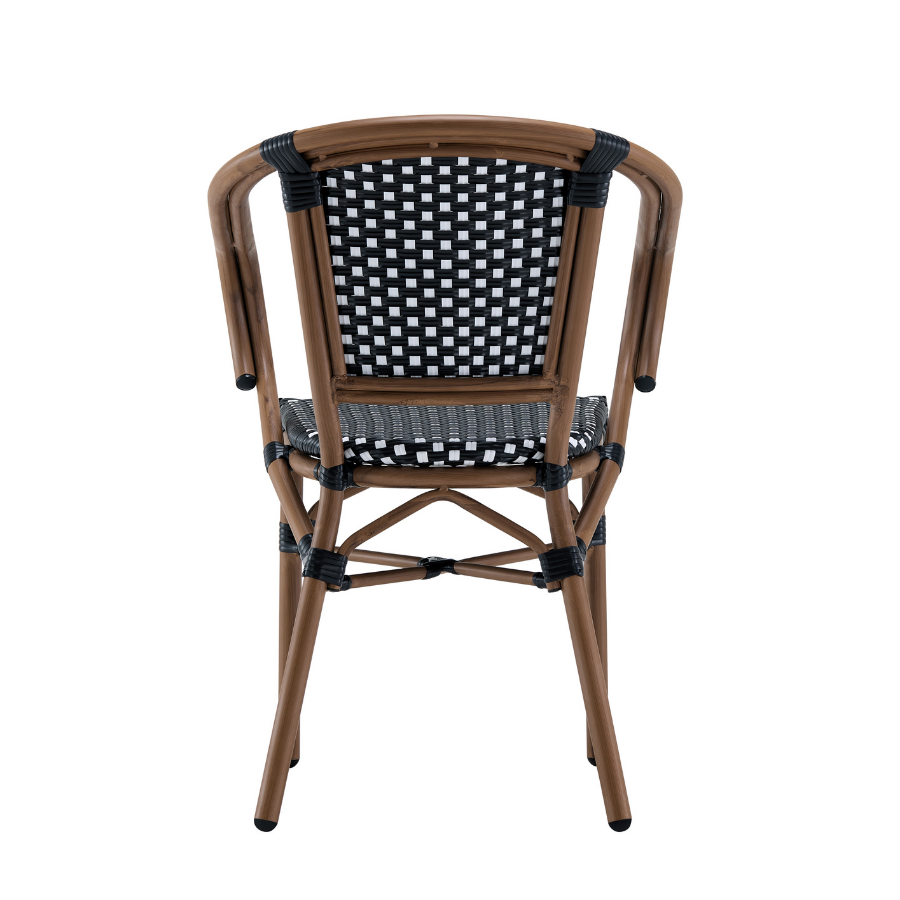 Kobe Black and White Parisian Outdoor Chair with Dark Brown Frame