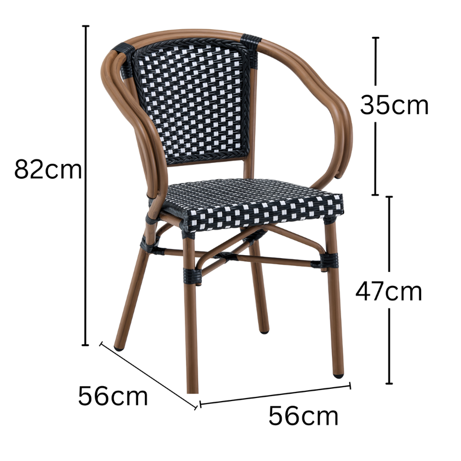 Kobe Black and White Parisian Outdoor Chair with Dark Brown Frame