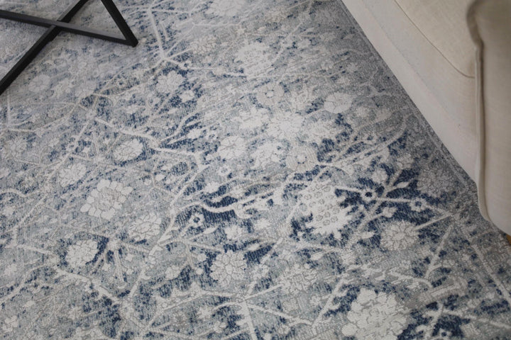 Kure Navy and White Traditional Distrssed Large Rug