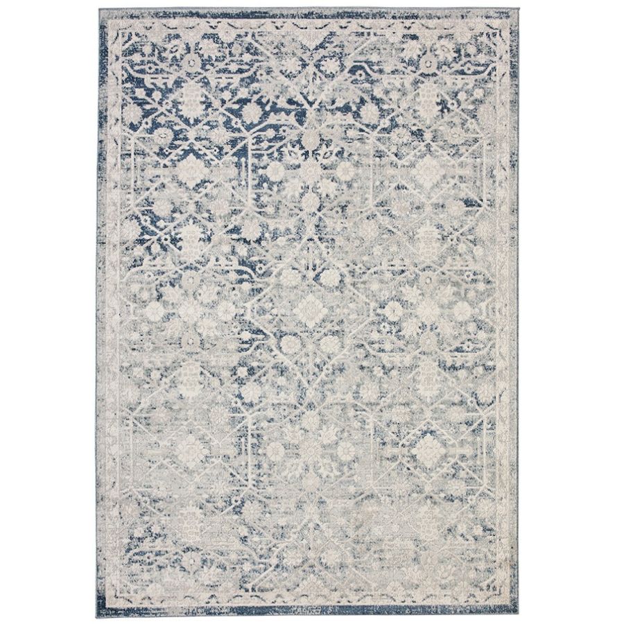 Kure Navy and White Traditional Distrssed Extra Large Rug