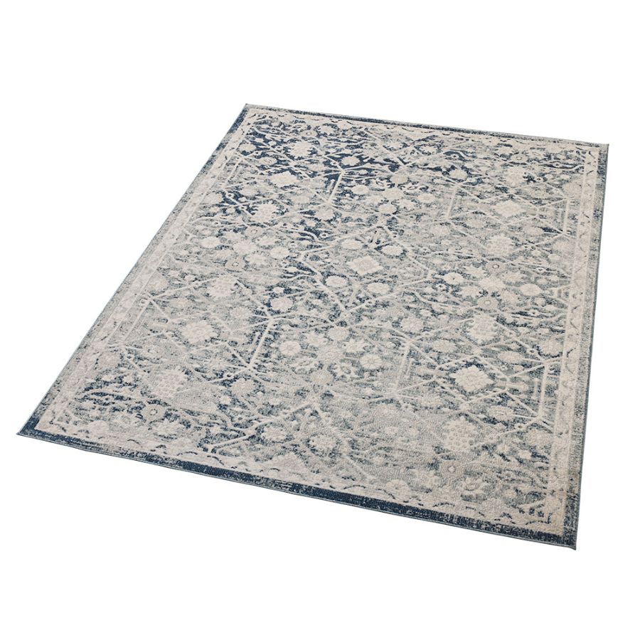 Kure Navy and White Traditional Distrssed Large Rug