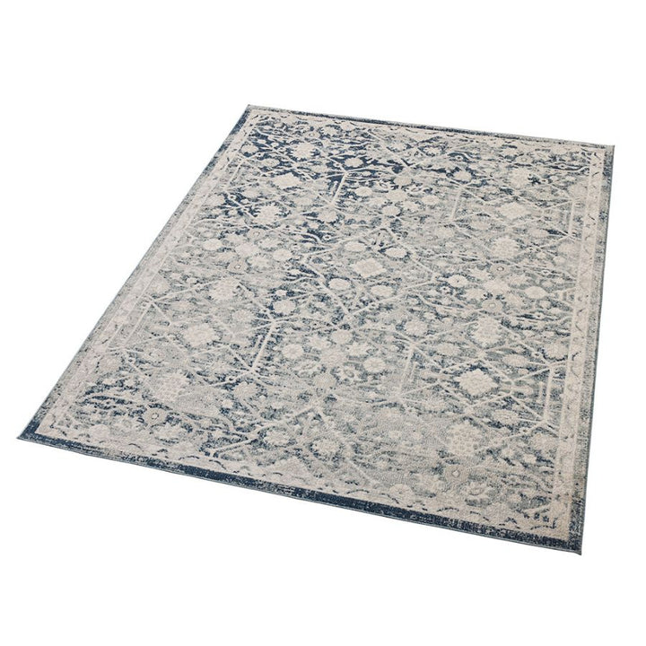 Kure Navy and White Traditional Distrssed Large Rug