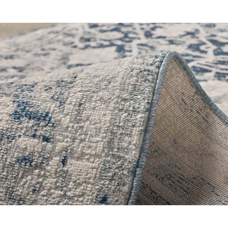 Kure Navy and White Traditional Distressed Large Rug
