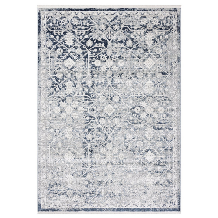 Kure Navy and White Traditional Distrssed Large Rug