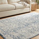 Kure Navy and White Traditional Distrssed Extra Large Rug