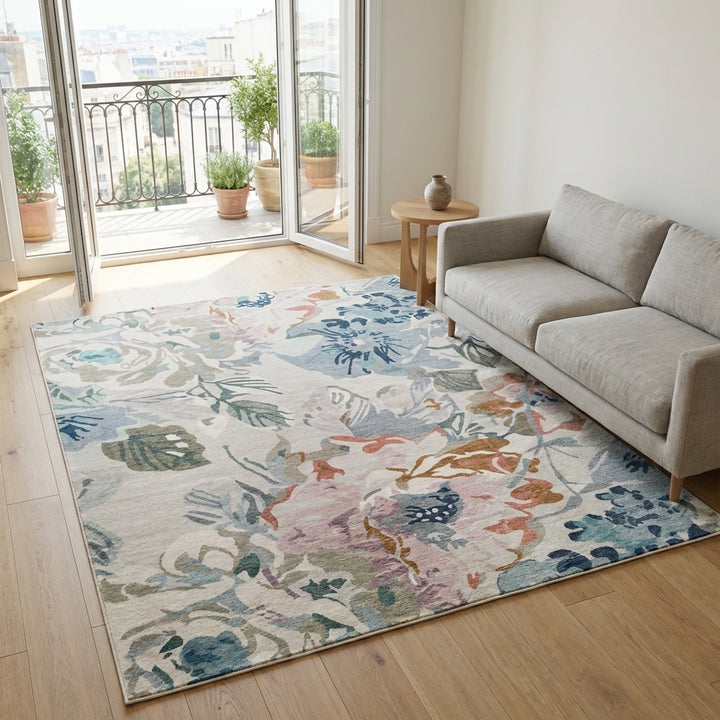 Kyul Floral Multicolour Machine Washable Floor Rug