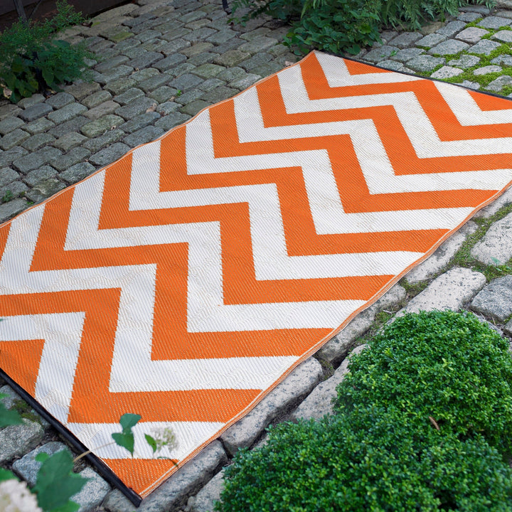 Laguna Orange and White Recycled Plastic Reversible Outdoor Rug - Fab Habitat , Recycled Plastic Rugs & Mats, [product_size],