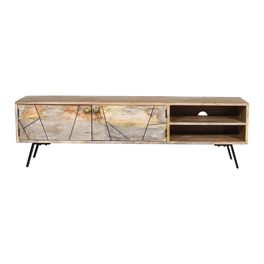 Leia 2 Doors Mango Wood 140 cm Modern Entertainment TV Unit Stand with Storage - Fab Habitat , TV Units, 