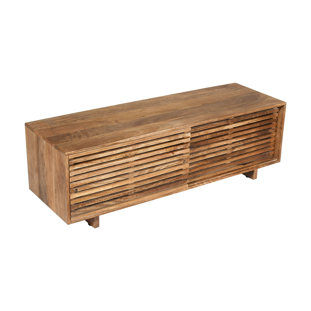 Leo Sliding Doors Solid Wood 140 cm Modern Entertainment TV Unit with Storage - Fab Habitat , TV Units, 