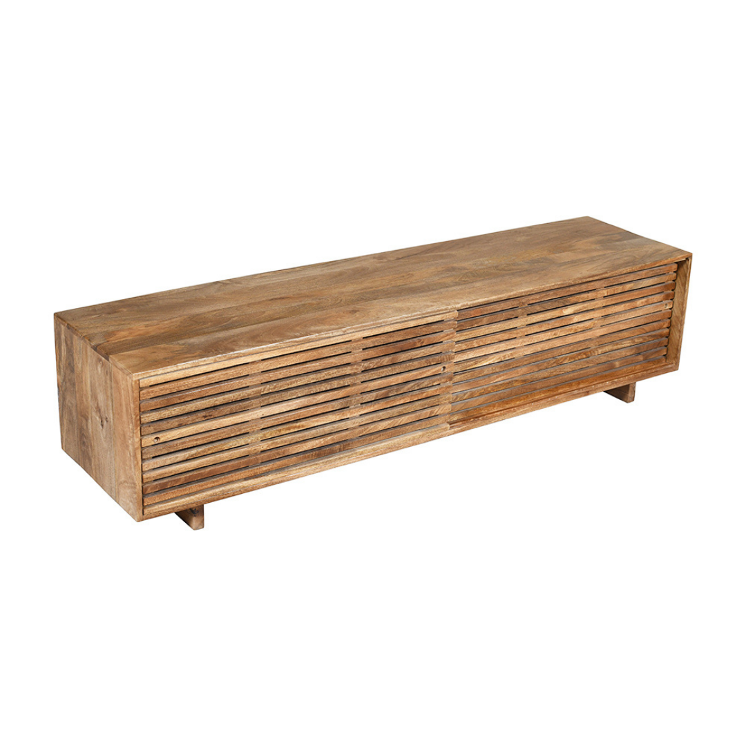 Leo Solid Wood 180 cm Modern Entertainment TV Unit with Sliding Doors & Storage - Fab Habitat , TV Units, 