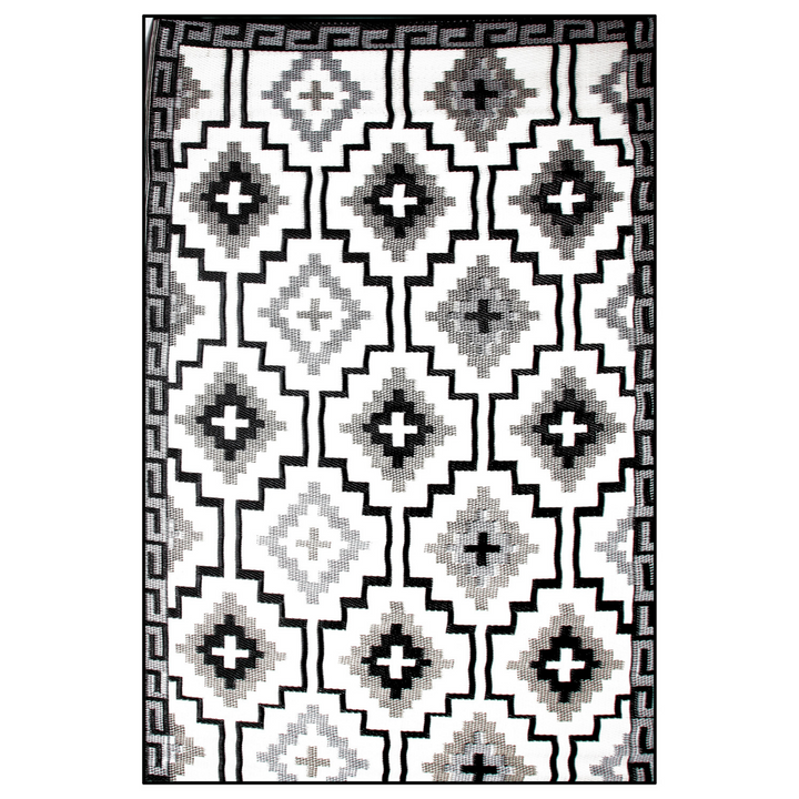 Lhasa Black and Cream Moroccan Large Recycled Plastic Rug - Fab Habitat , Recycled Plastic Rugs & Mats, 