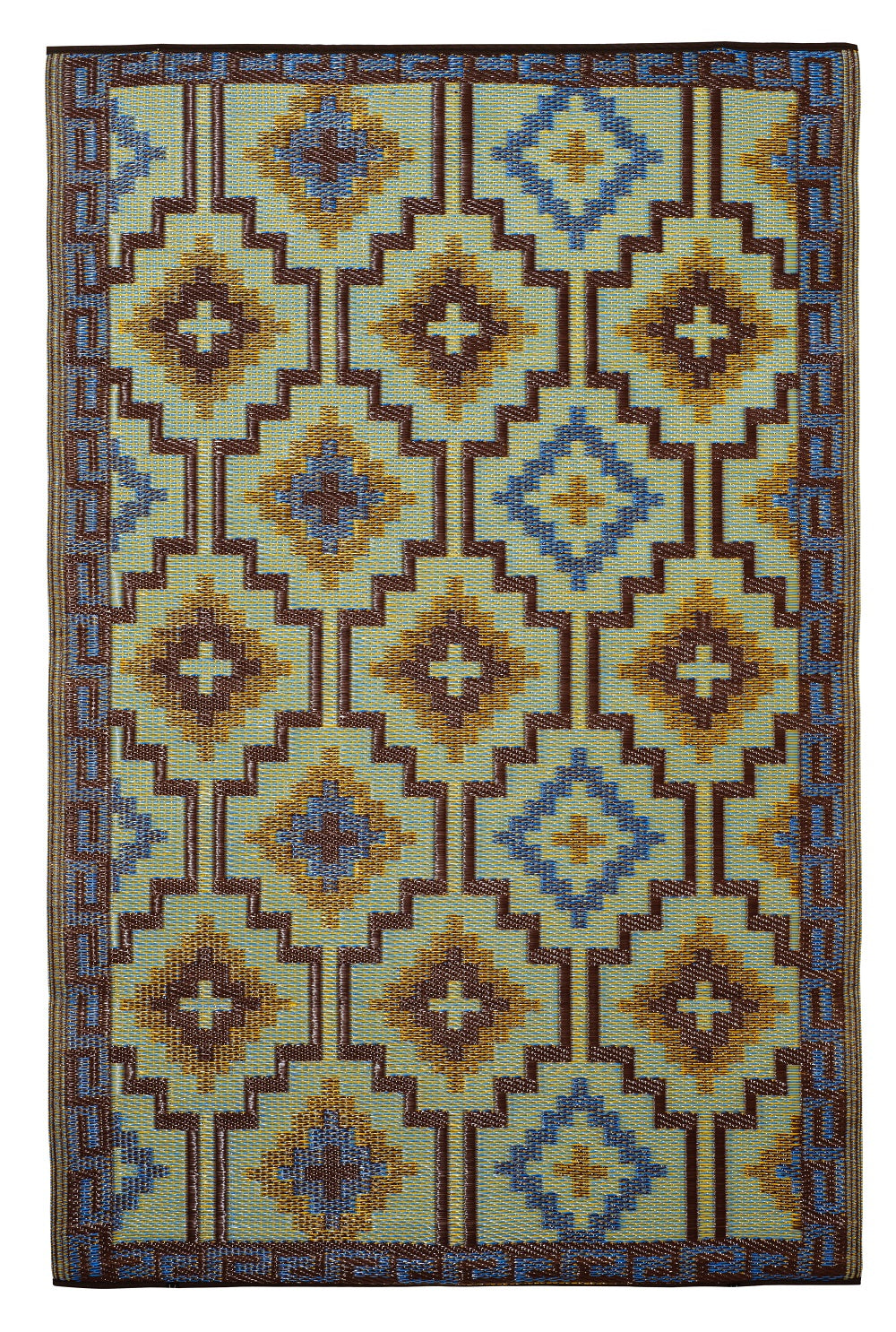 Lhasa royal blue and chocolate brown rug – front design view – 180x120cm – shop online