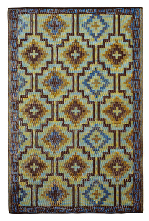 Lhasa royal blue and chocolate brown rug – front design view – 180x120cm – shop online