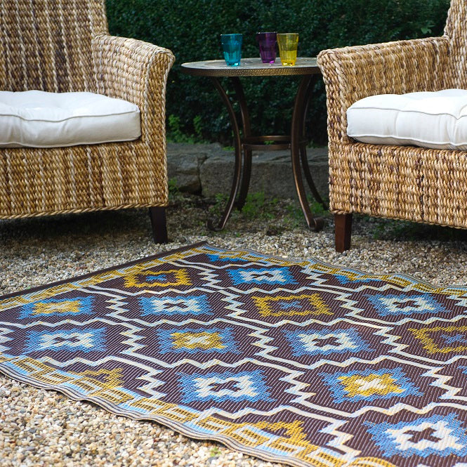 Lhasa Royal Blue and Chocolate Brown Outdoor Rug