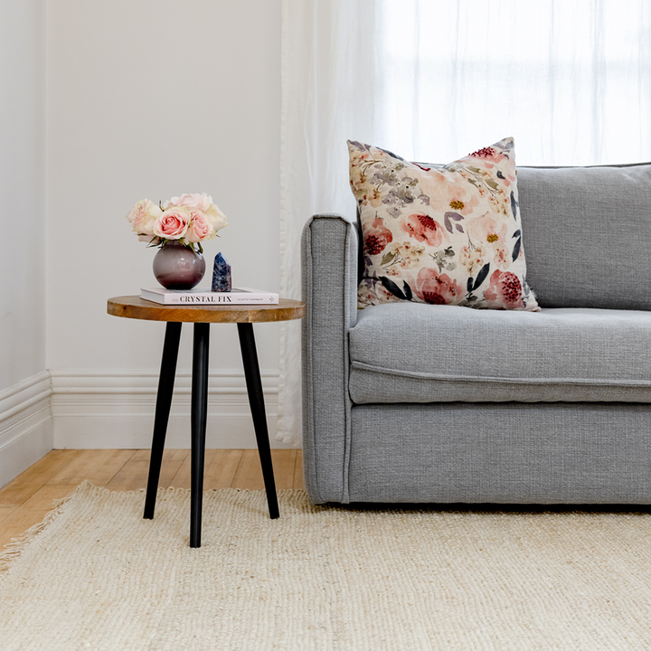 Roma Natural Mango Wood Tall Round Side Table With Black Metal Legs - Fab Habitat , Side Tables, [product_size],