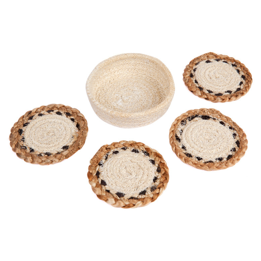 Linnet - Set Of 4 Handmade Jute Round Placemats And Coasters - Fab Habitat , Placemats, 
