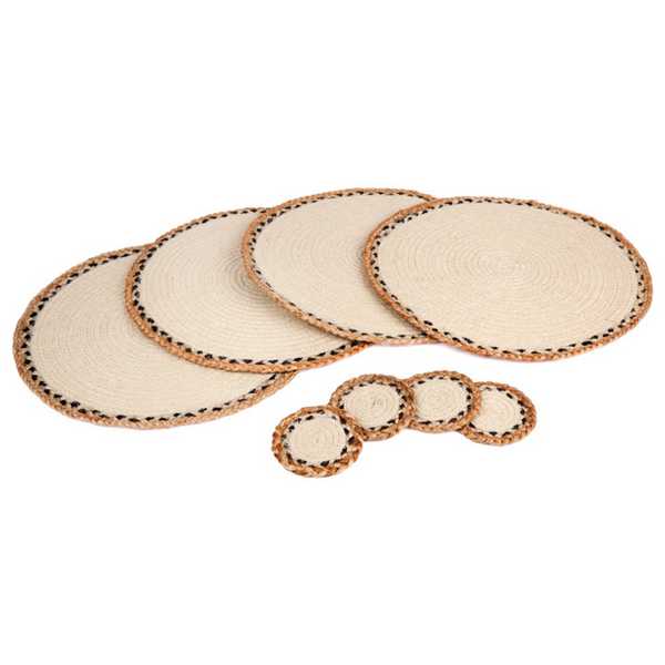 Linnet - Set Of 4 Handmade Jute Round Placemats And Coasters - Fab Habitat , Placemats, 