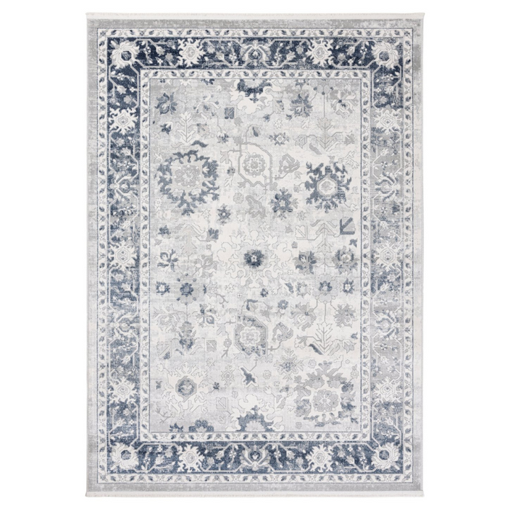 Lupin Navy and White Traditional Distressed Extra Large Rug