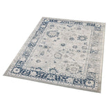 Lupin Navy and White Traditional Distressed Extra Large Rug