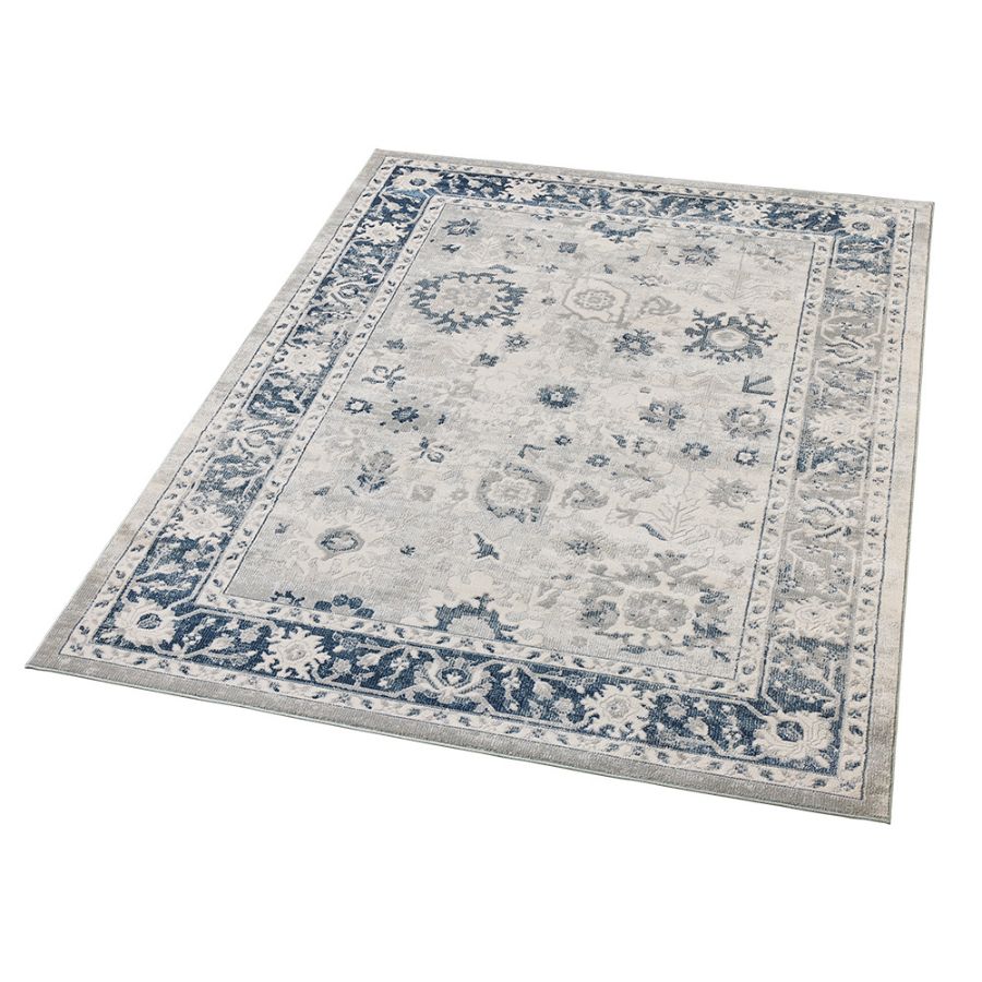 Lupin Navy and White Traditional Distressed Large Rug