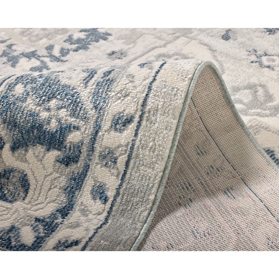 Lupin Navy and White Traditional Distressed Large Rug