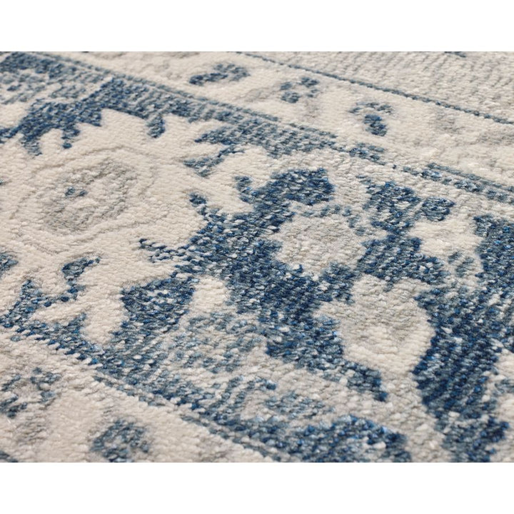 Lupin Navy and White Traditional Distressed Large Rug