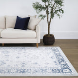 Lupin Navy and White Traditional Distressed Large Rug