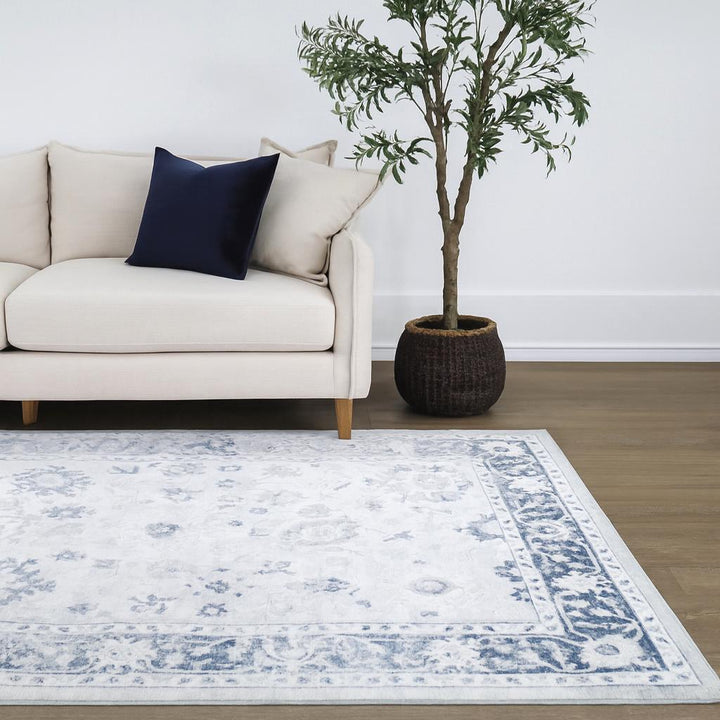 Lupin Navy and White Traditional Distressed Large Rug