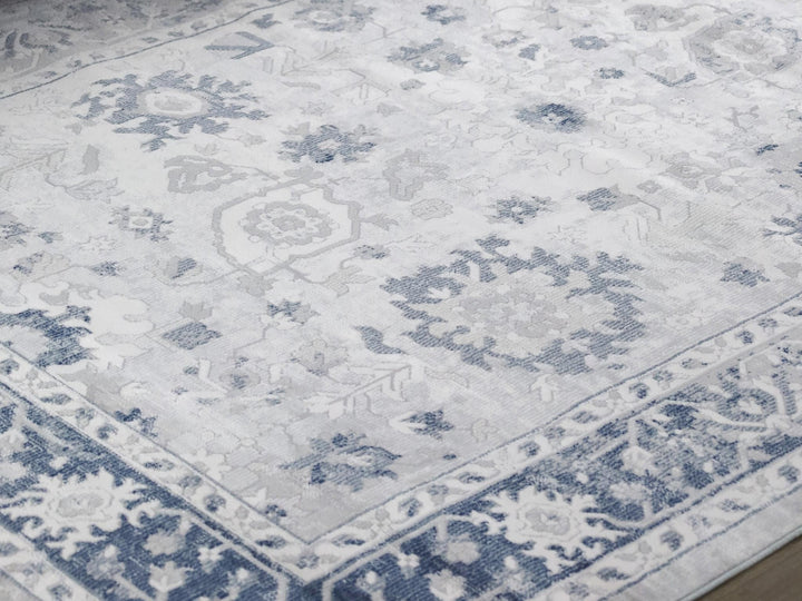 Lupin Navy and White Traditional Distressed Large Rug
