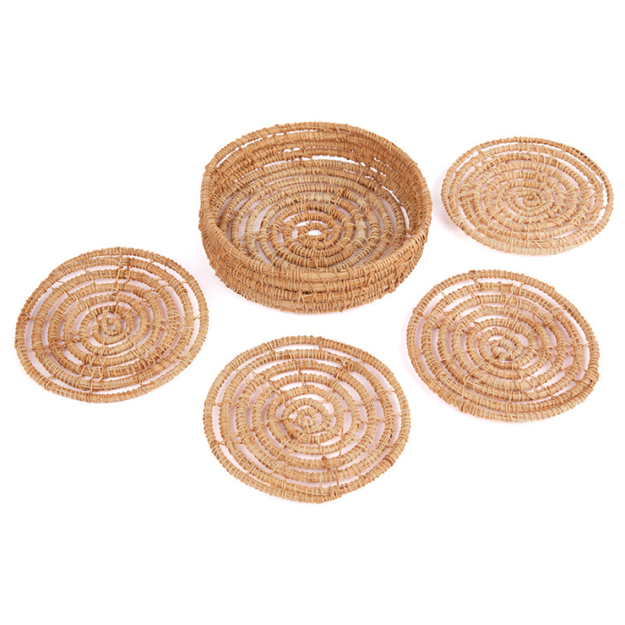 Set of 4 Magpie 10 cm Palm Fibre Round Coasters with Holder - Fab Habitat , Coasters, [product_size],