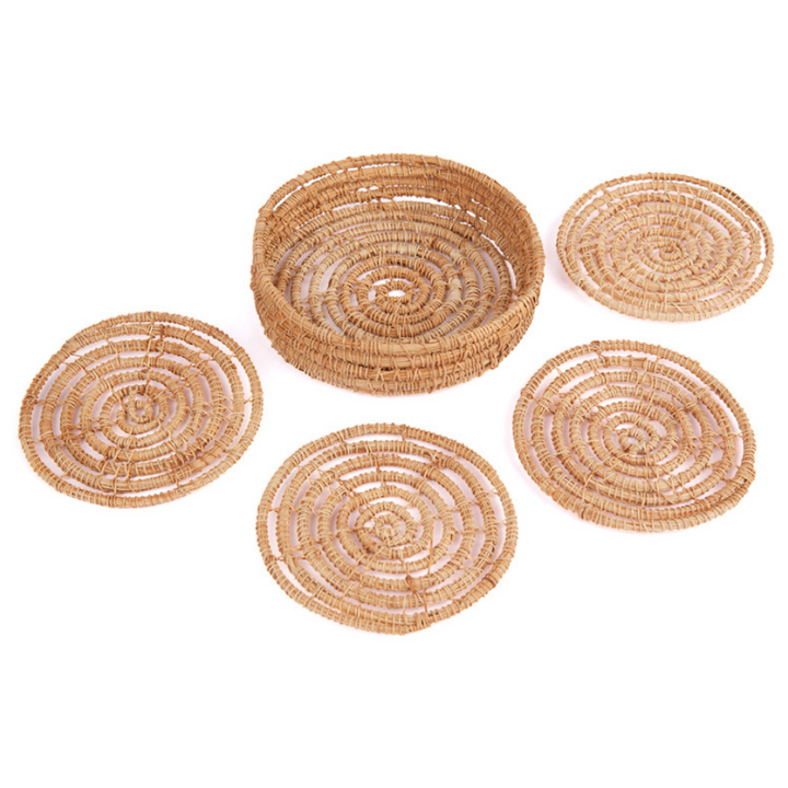 Set of 4 Magpie 10 cm Palm Fibre Round Coasters with Holder - Fab Habitat , Coasters, [product_size],