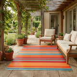 Malibu Multicoloured Striped Recycled Plastic Reversible Outdoor Rug