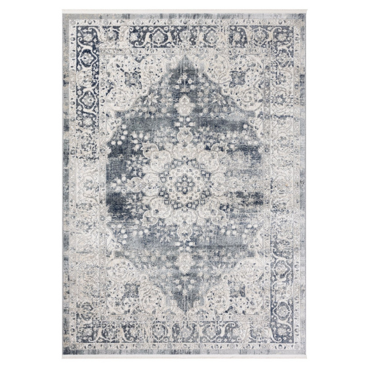 Mangan Navy and White Traditional Distressed Extra Large Rug