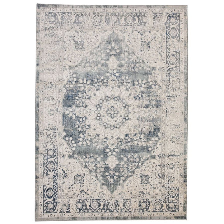 Mangan Navy and White Traditional Distressed Rug