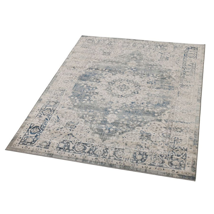 Mangan Navy and White Traditional Distressed Rug