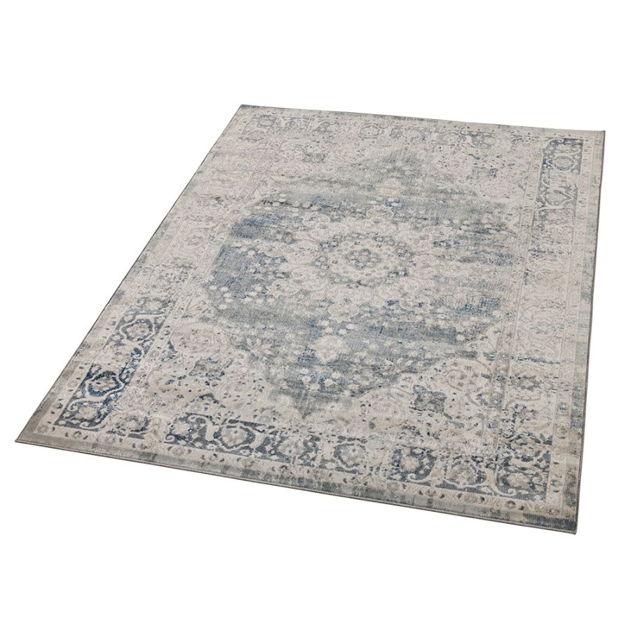 Mangan Navy and White Traditional Distressed Extra Large Rug