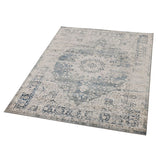 Mangan Navy and White Traditional Distressed Extra Large Rug
