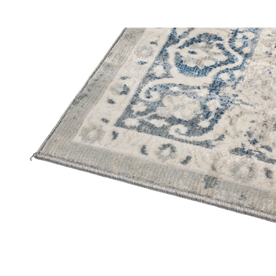 Mangan Navy and White Traditional Distressed Extra Large Rug