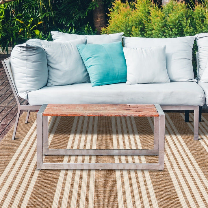 Mariona Beige Striped Polypropylene Large Outdoor Rug - Fab Habitat , Outdoor Rugs, 