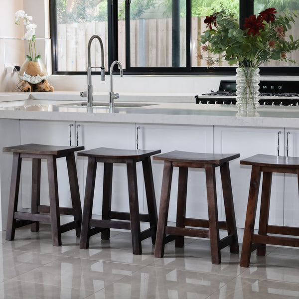 Maya chocolate brown wood stool side view – 45cm height compact seat, buy online in Australia